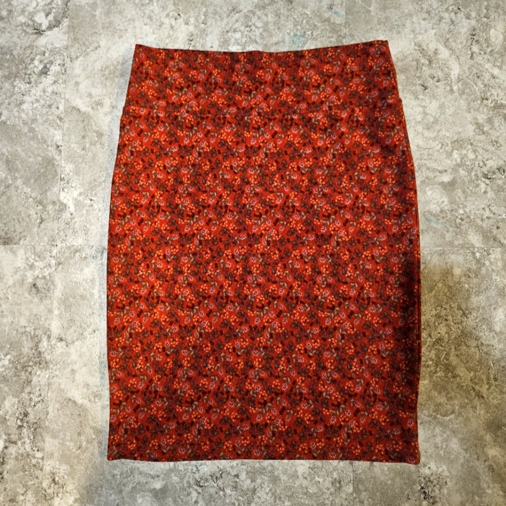 LuLaRoe Red and Colorful Flower Print Pencil Skirt